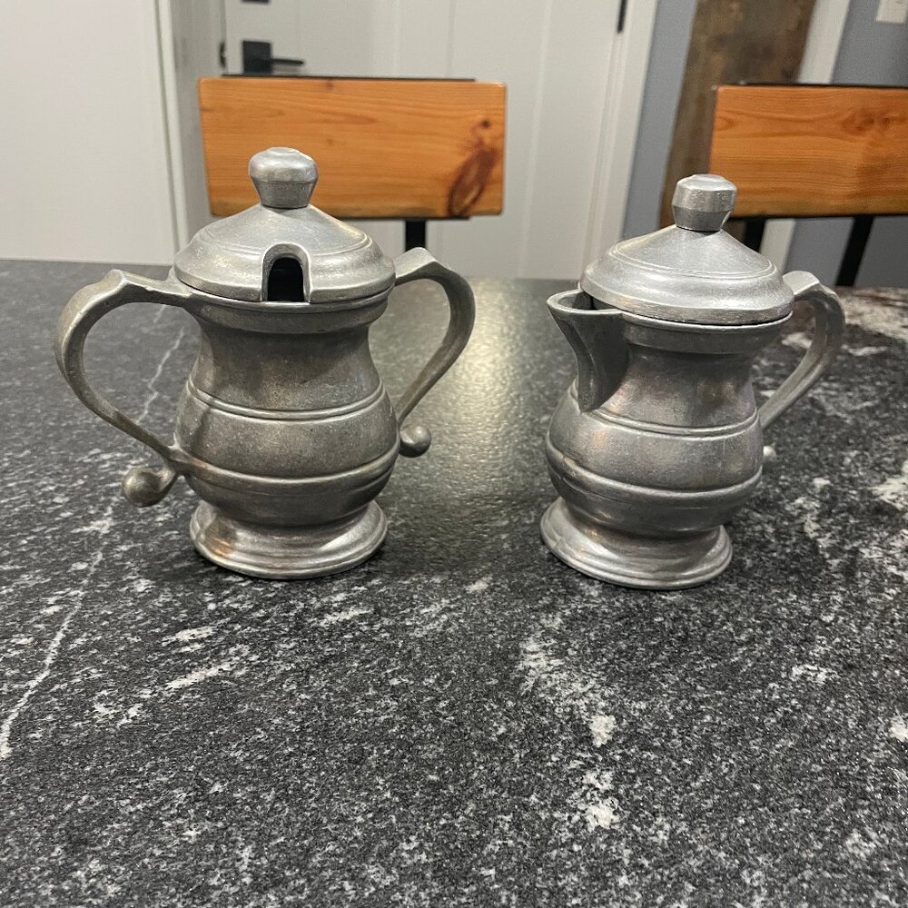 Vintage RWP Wilton Armetale Pewter Creamer & Sugar Bowl with Lids; Made in USA